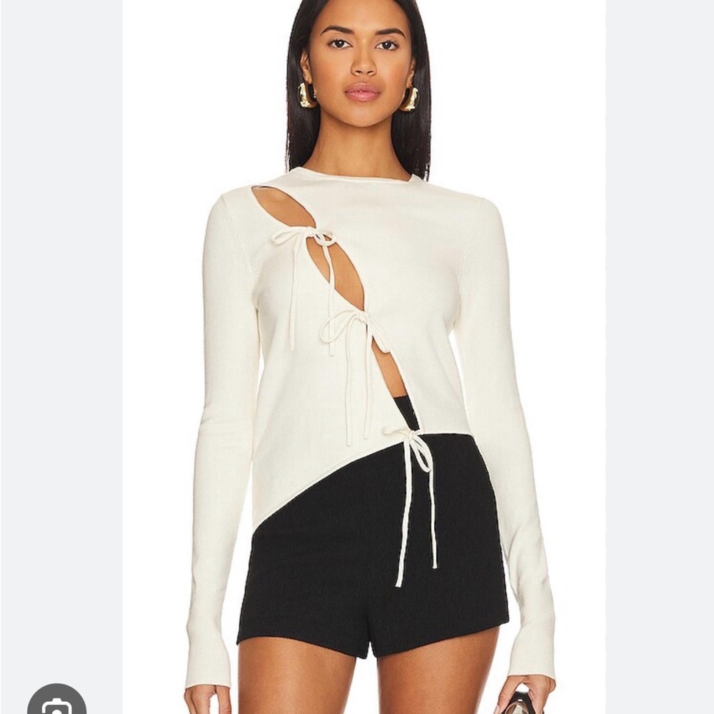 Song of Style Cream Tie-Front Cutout Long Sleeve Top